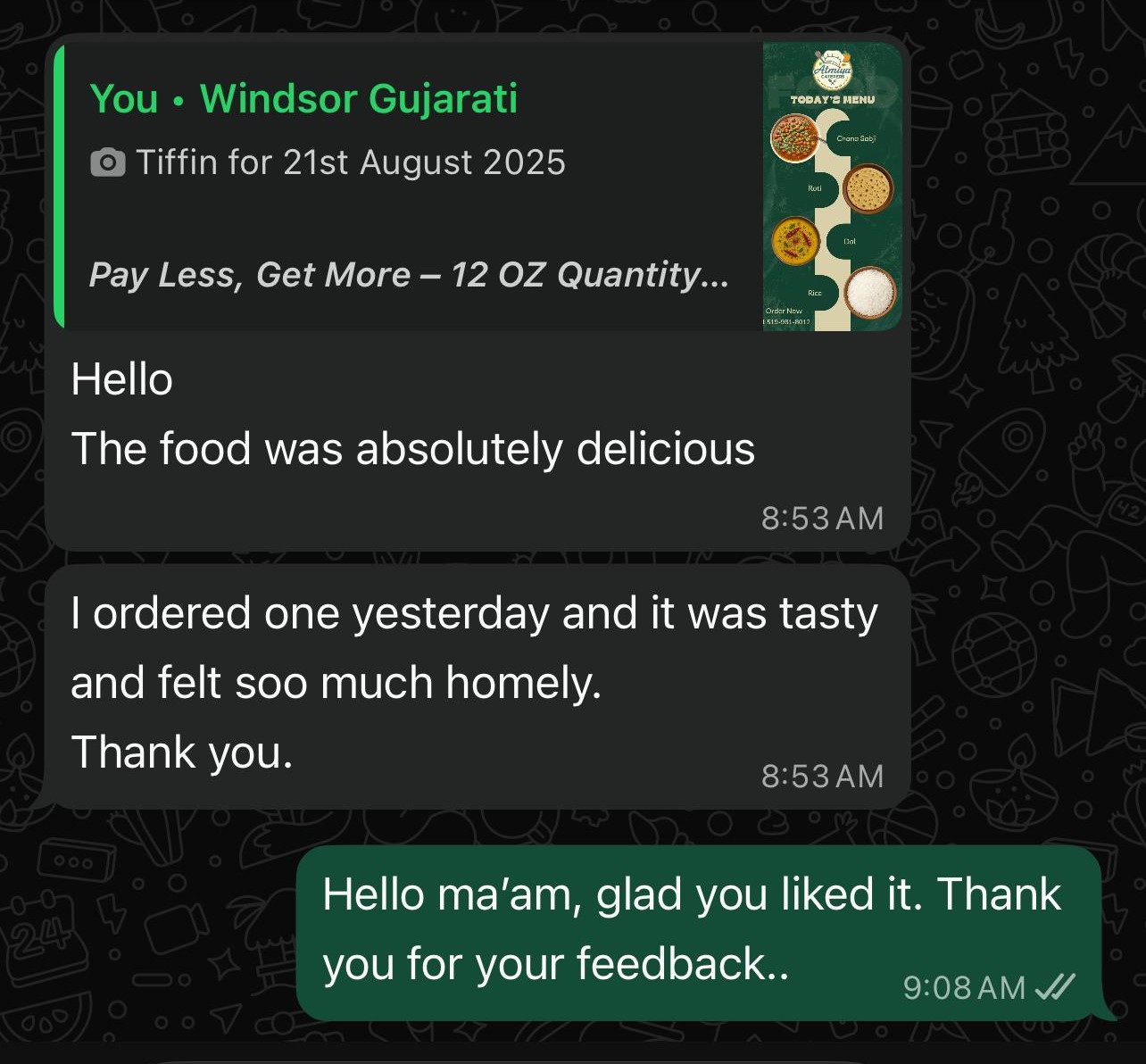 WhatsApp conversation with Vandita Patel